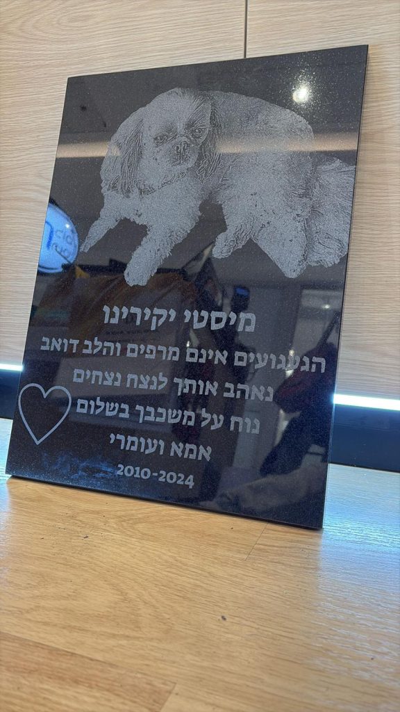 חריטה על מצבה שיש למיסטי יקירינו