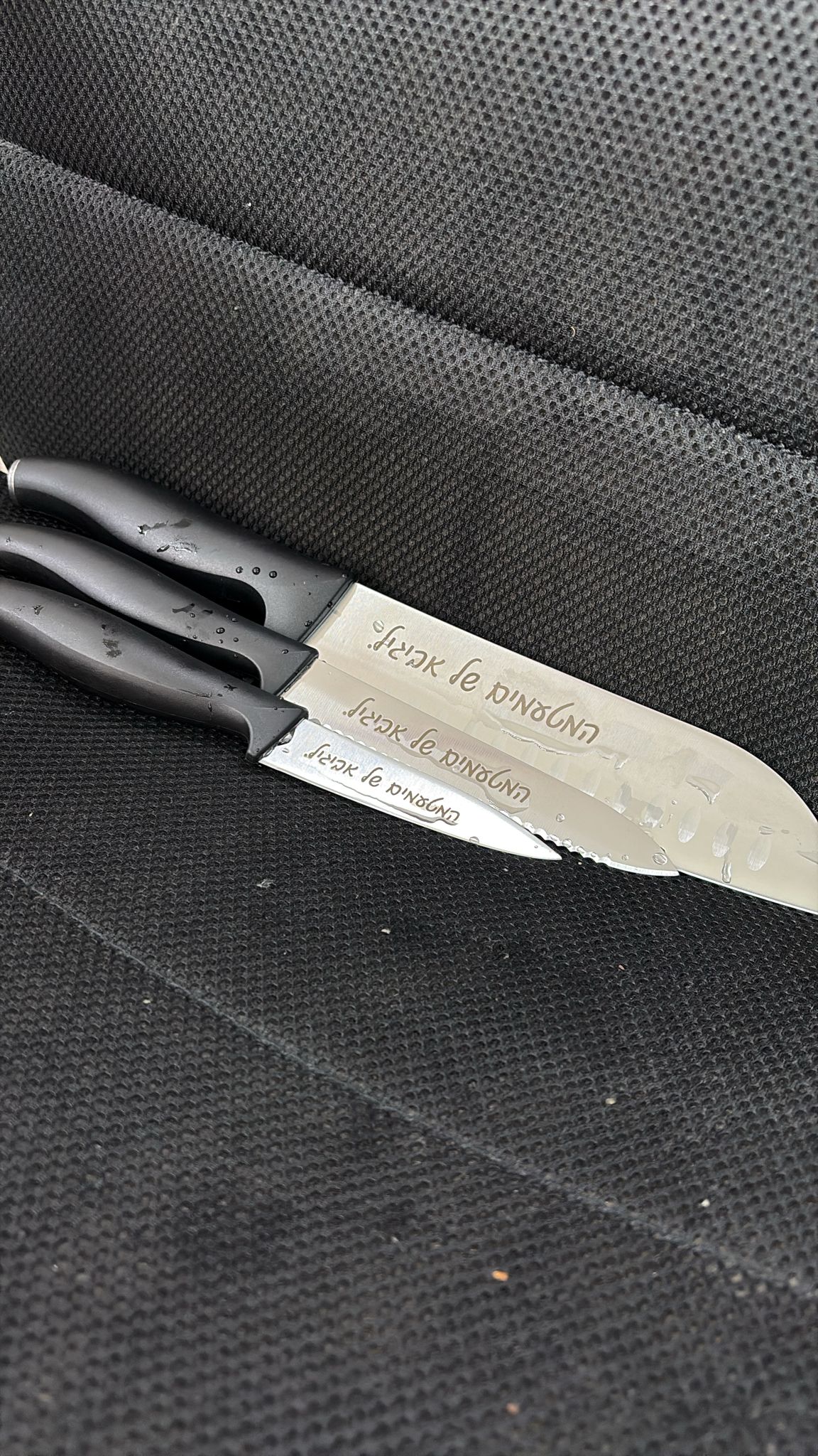 3 סכינים שחורה עם חריטה המטעמים של אביגיל