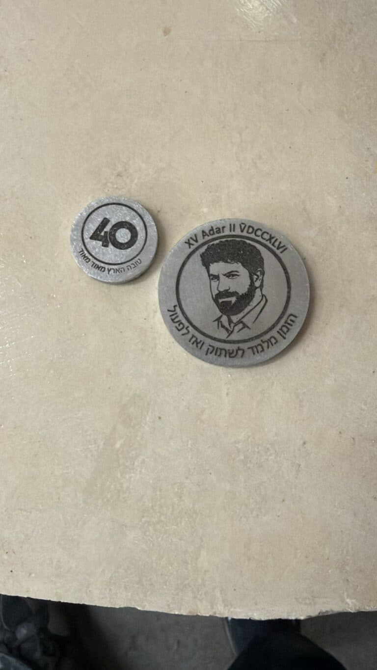 זוג מטבעות מתכת עם חריטה של דיוקן פנים