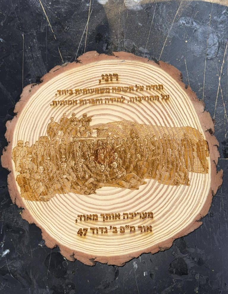 פרוסת גזע עץ עם תמונה מחלקתית